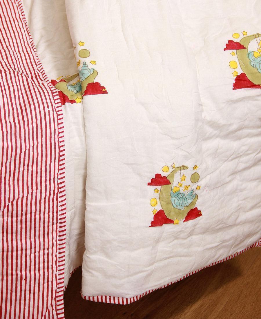 Dreamy Astronaut with Red Stripes Baby Quilt - Moriyo Decor