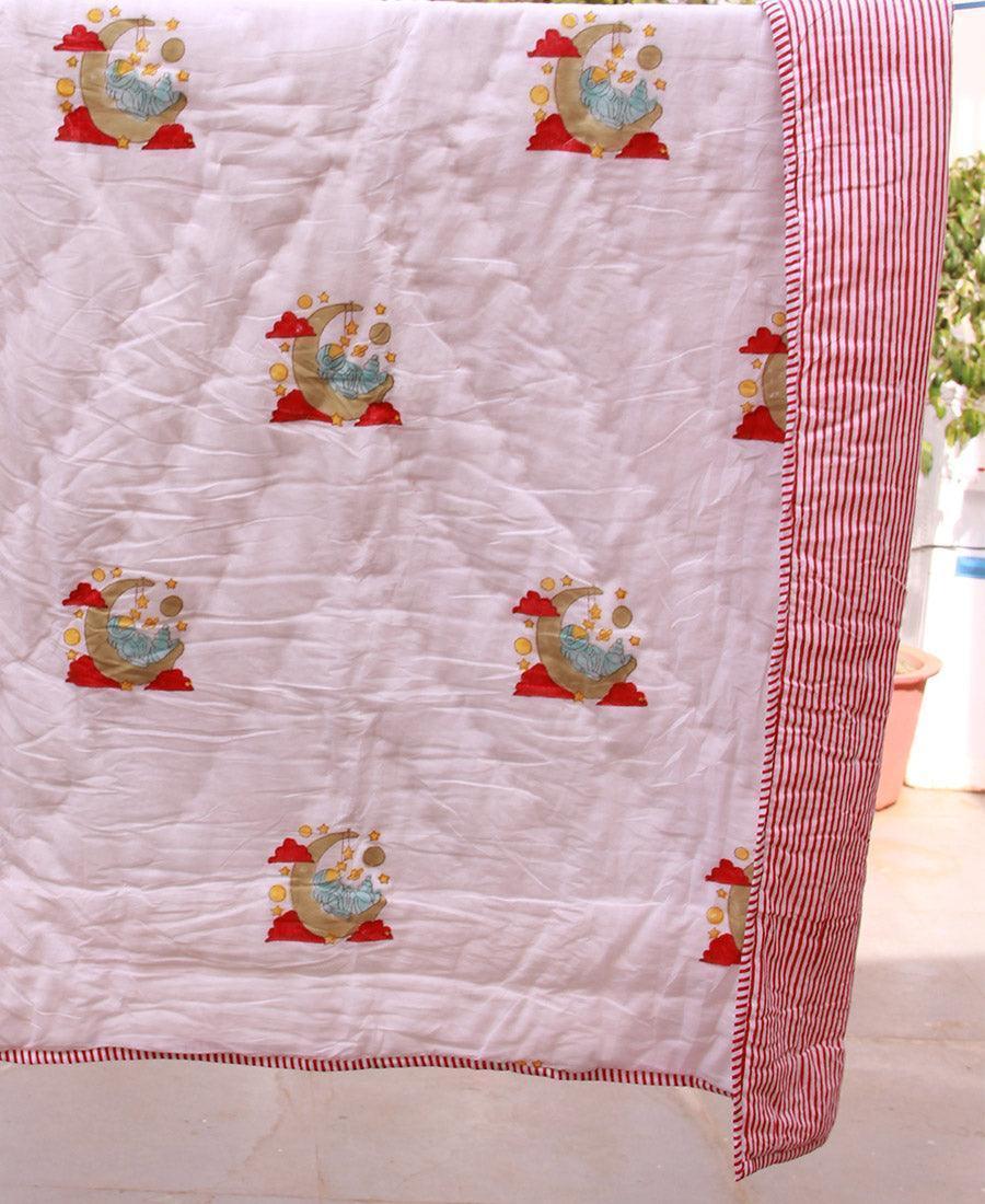 Dreamy Astronaut with Red Stripes Baby Quilt - Moriyo Decor