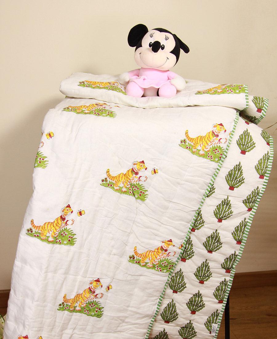 Happy Tiger with Green Bushes Baby Quilt - Moriyo Decor