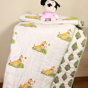 Happy Tiger with Green Bushes Baby Quilt - Moriyo Decor