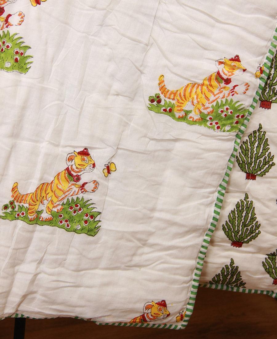 Happy Tiger with Green Bushes Baby Quilt - Moriyo Decor