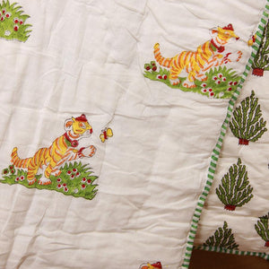 Happy Tiger with Green Bushes Baby Quilt - Moriyo Decor