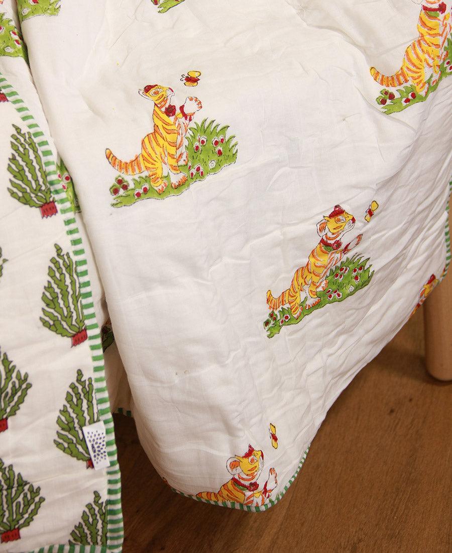 Happy Tiger with Green Bushes Baby Quilt - Moriyo Decor