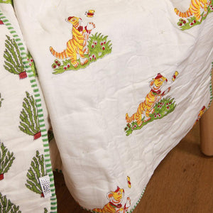 Happy Tiger with Green Bushes Baby Quilt - Moriyo Decor