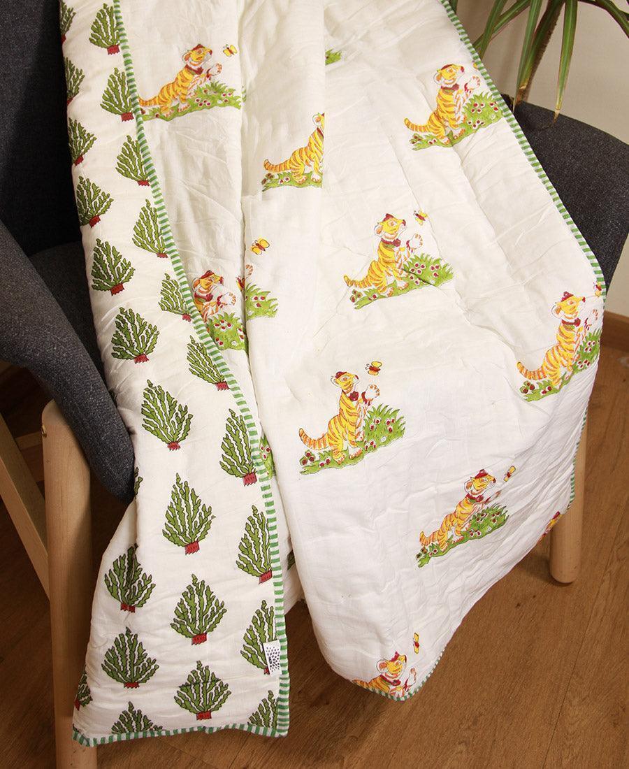 Happy Tiger with Green Bushes Baby Quilt - Moriyo Decor