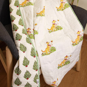 Happy Tiger with Green Bushes Baby Quilt - Moriyo Decor