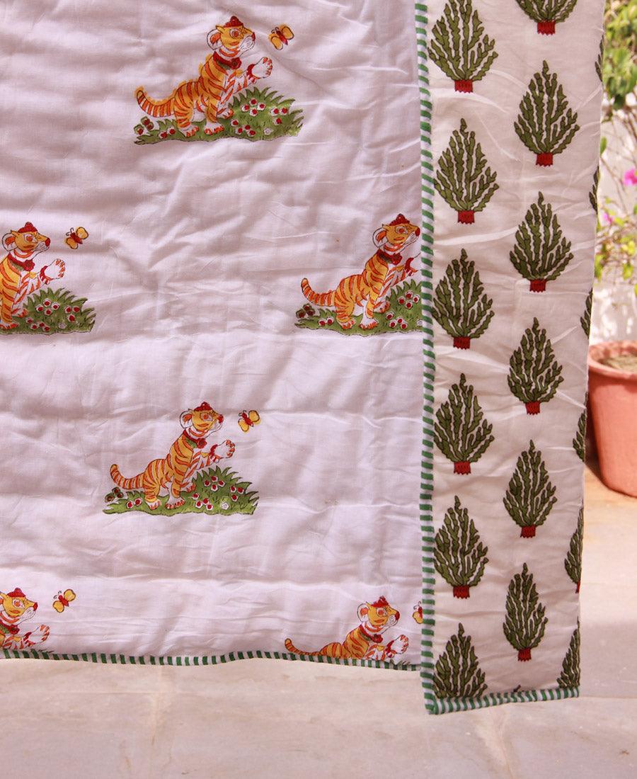 Happy Tiger with Green Bushes Baby Quilt - Moriyo Decor