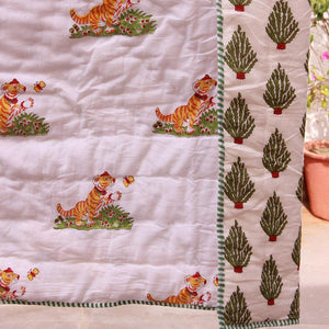 Happy Tiger with Green Bushes Baby Quilt - Moriyo Decor