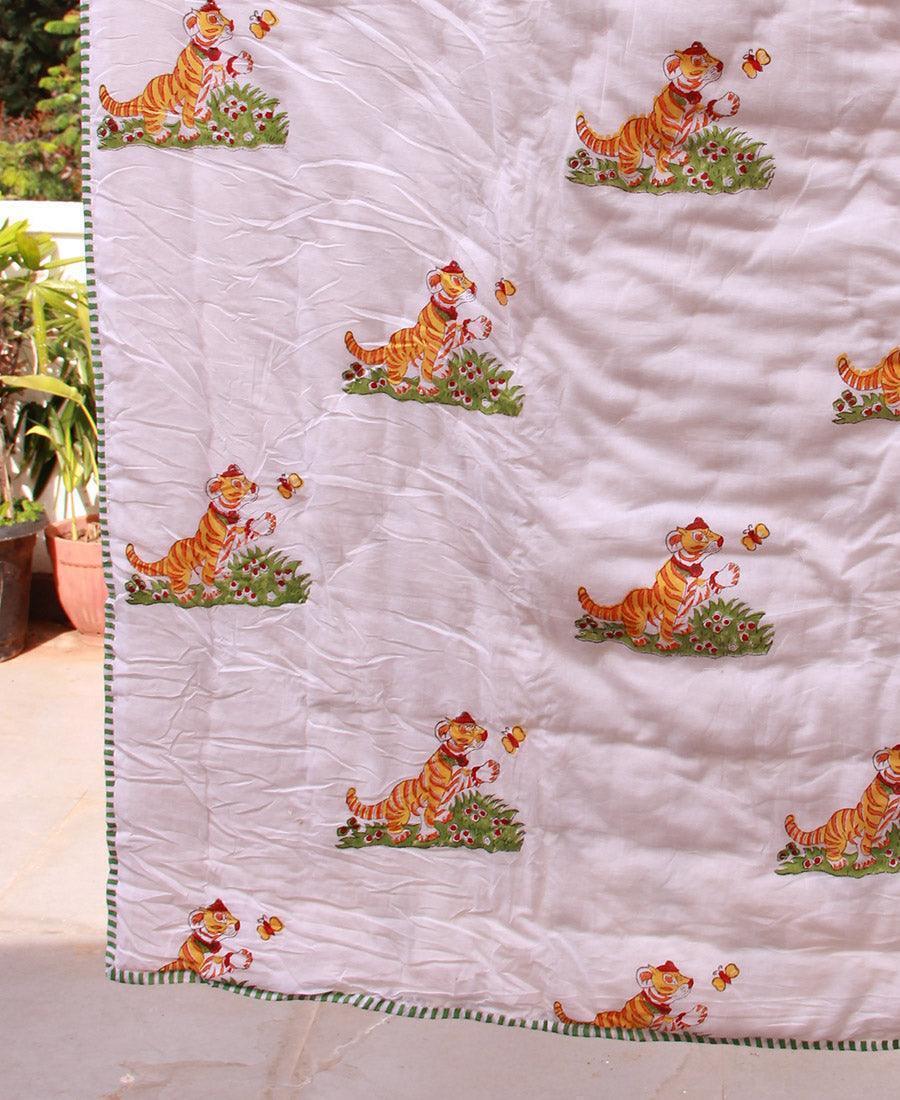 Happy Tiger with Green Bushes Baby Quilt - Moriyo Decor