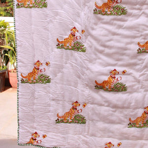 Happy Tiger with Green Bushes Baby Quilt - Moriyo Decor