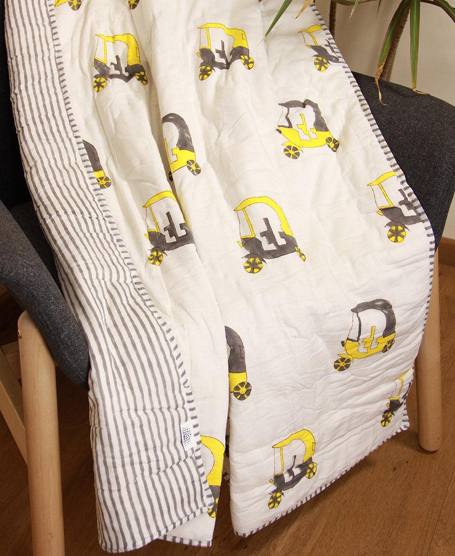 Rickshaw Print Yellow Baby Quilt - Moriyo Decor