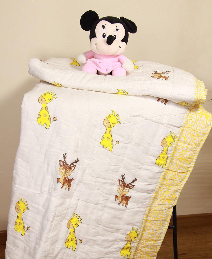 Giraffe & Deer Yellow Baby Quilt - Moriyo Decor