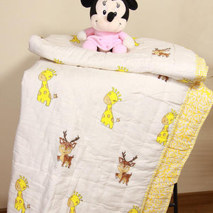 Giraffe & Deer Yellow Baby Quilt - Moriyo Decor