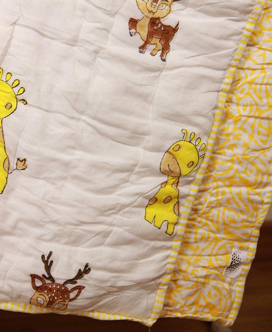 Giraffe & Deer Yellow Baby Quilt - Moriyo Decor