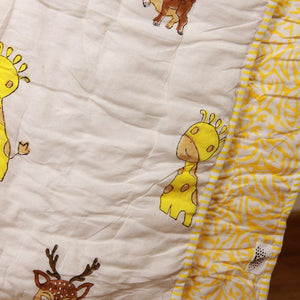 Giraffe & Deer Yellow Baby Quilt - Moriyo Decor