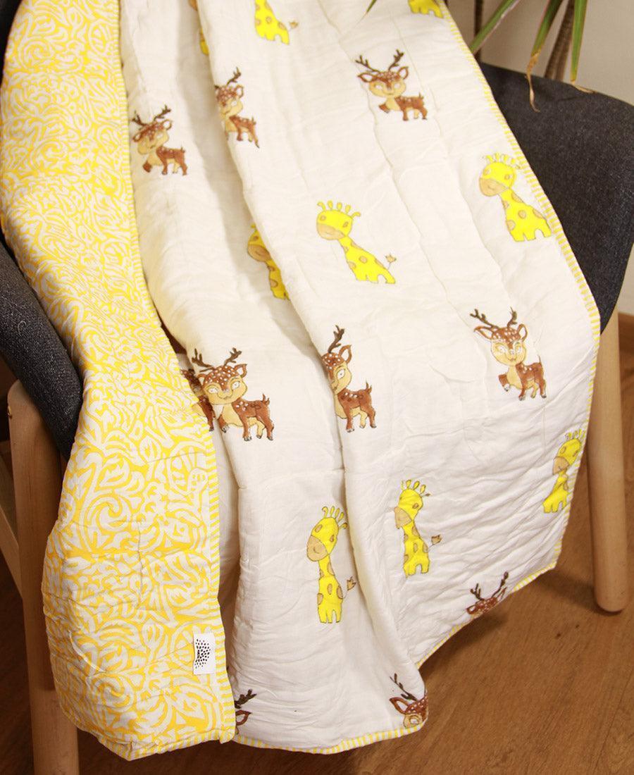 Giraffe & Deer Yellow Baby Quilt - Moriyo Decor