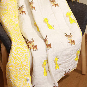 Giraffe & Deer Yellow Baby Quilt - Moriyo Decor