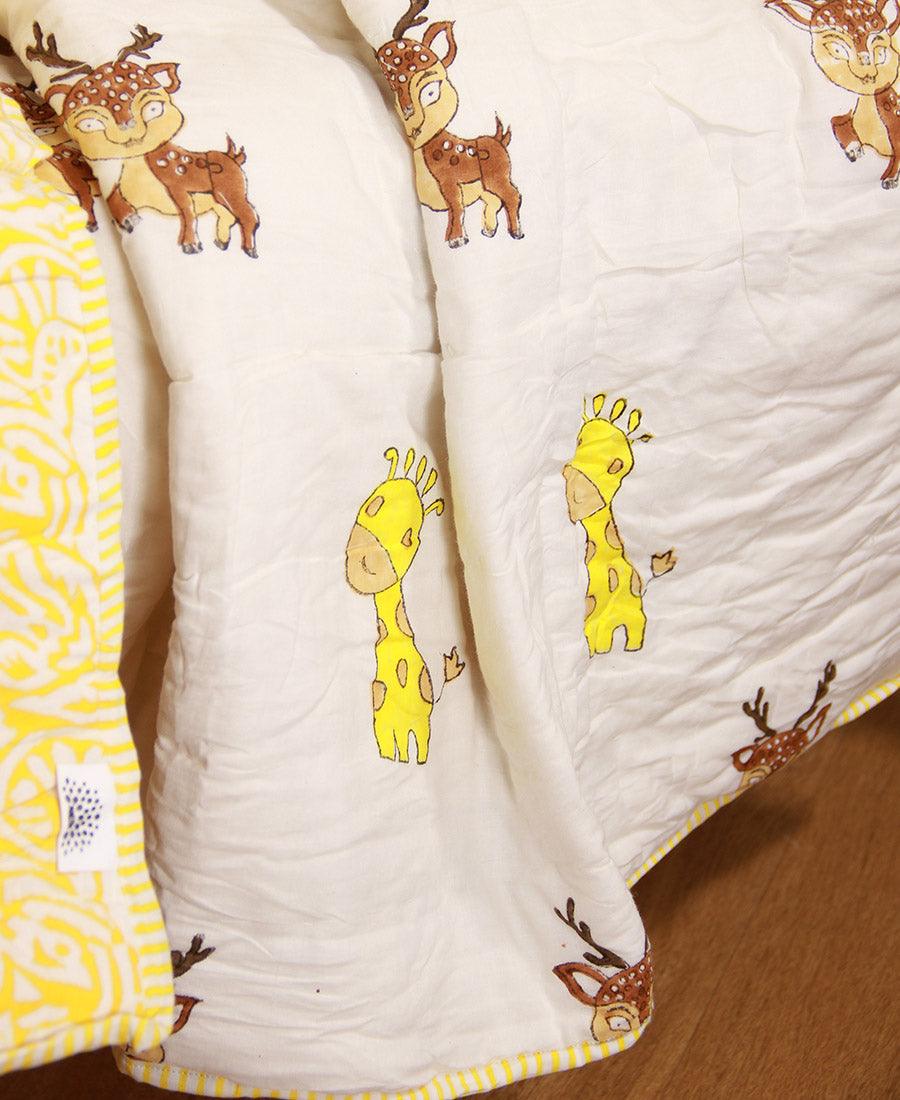 Giraffe & Deer Yellow Baby Quilt - Moriyo Decor