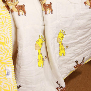 Giraffe & Deer Yellow Baby Quilt - Moriyo Decor