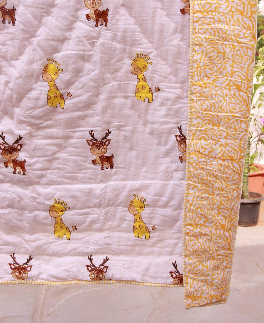 Giraffe & Deer Yellow Baby Quilt - Moriyo Decor