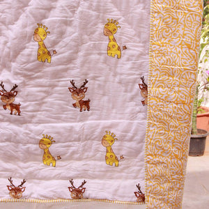 Giraffe & Deer Yellow Baby Quilt - Moriyo Decor