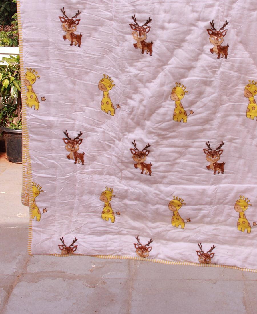 Giraffe & Deer Yellow Baby Quilt - Moriyo Decor