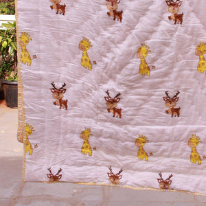 Giraffe & Deer Yellow Baby Quilt - Moriyo Decor