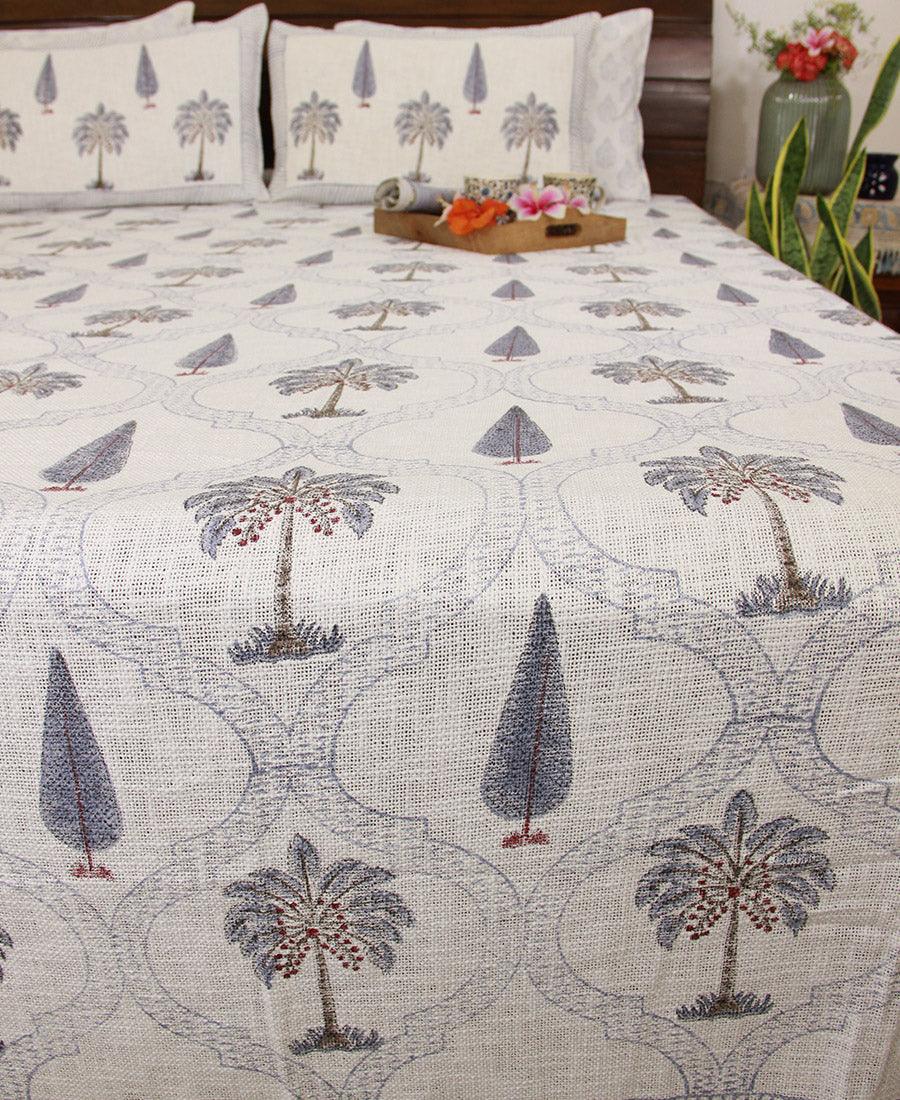 Petal & Palm | Grayish Blue Bed Cover with 2 Pillow Cover Set - Moriyo Decor