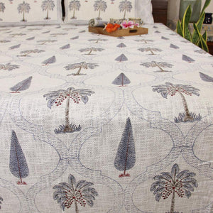 Petal & Palm | Grayish Blue Bed Cover with 2 Pillow Cover Set - Moriyo Decor