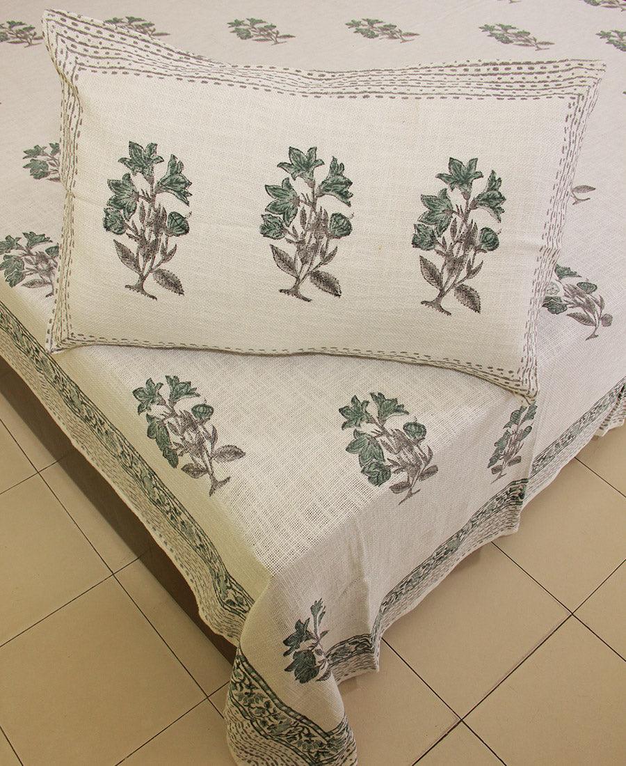 Bohemian Green Daffodil Bed Cover with 2 Pillow Cover Set - Moriyo Decor