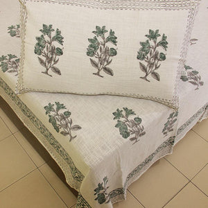 Bohemian Green Daffodil Bed Cover with 2 Pillow Cover Set - Moriyo Decor