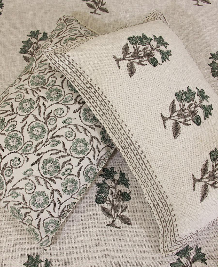 Bohemian Green Daffodil Bed Cover with 2 Pillow Cover Set - Moriyo Decor