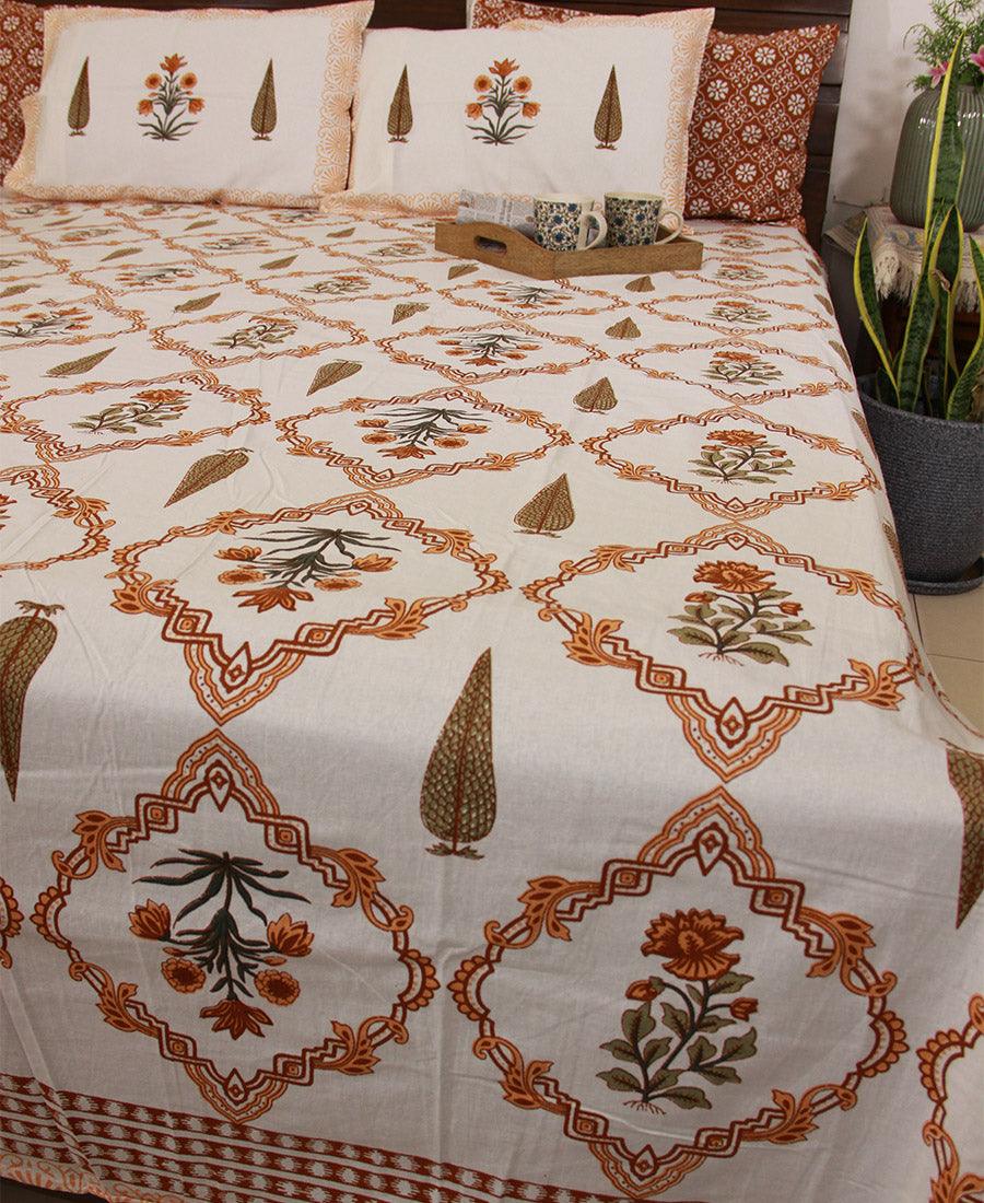 Kesari Chandan Bedsheet with 2 Pillow Cover Set - 220TC - Moriyo Decor