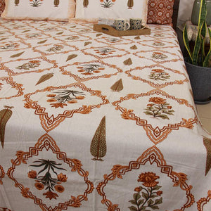 Kesari Chandan Bedsheet with 2 Pillow Cover Set - 220TC - Moriyo Decor