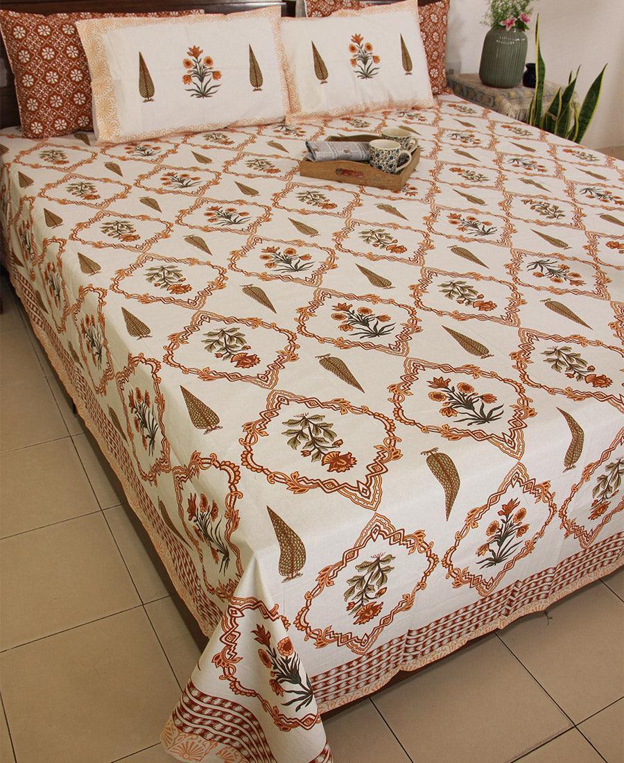 Kesari Chandan Bedsheet with 2 Pillow Cover Set - 220TC - Moriyo Decor