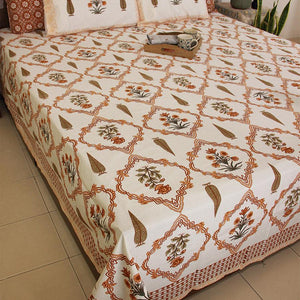 Kesari Chandan Bedsheet with 2 Pillow Cover Set - 220TC - Moriyo Decor