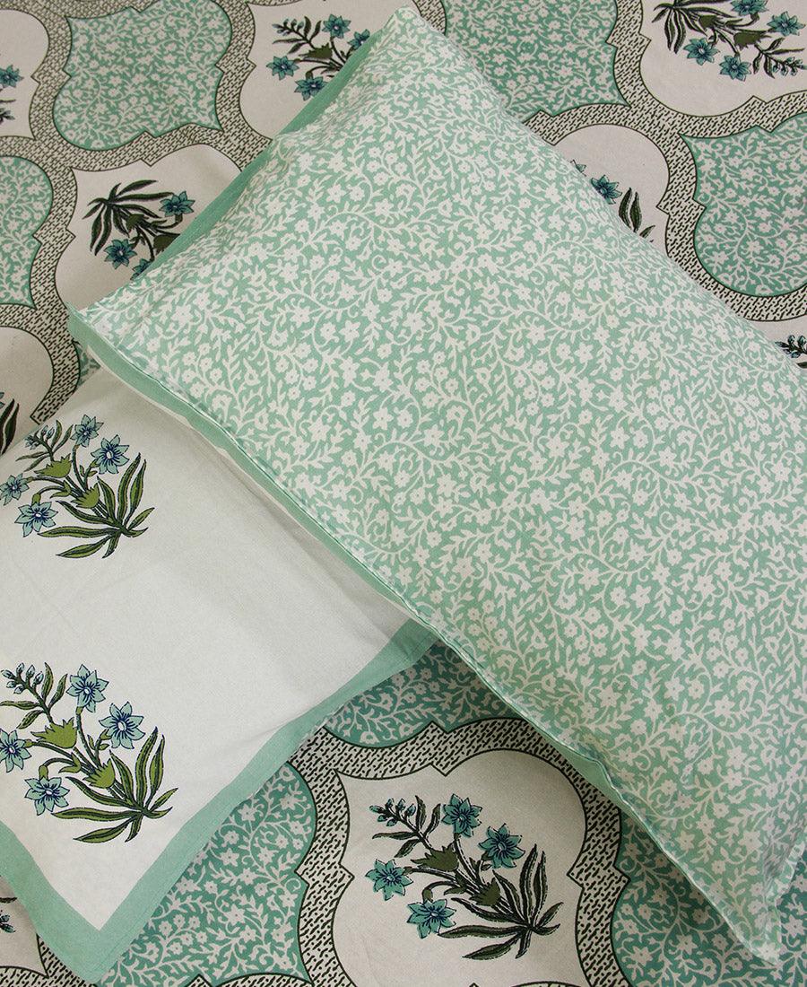 Green Orchid Bedsheet with 2 Pillow Cover Set - 220TC - Moriyo Decor