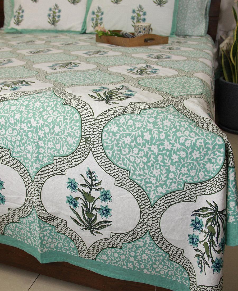 Green Orchid Bedsheet with 2 Pillow Cover Set - 220TC - Moriyo Decor