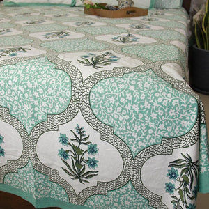 Green Orchid Bedsheet with 2 Pillow Cover Set - 220TC - Moriyo Decor