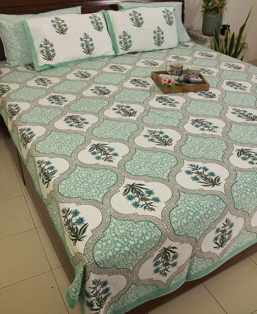 Green Orchid Bedsheet with 2 Pillow Cover Set - 220TC - Moriyo Decor