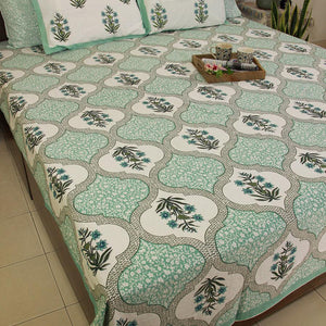 Green Orchid Bedsheet with 2 Pillow Cover Set - 220TC - Moriyo Decor