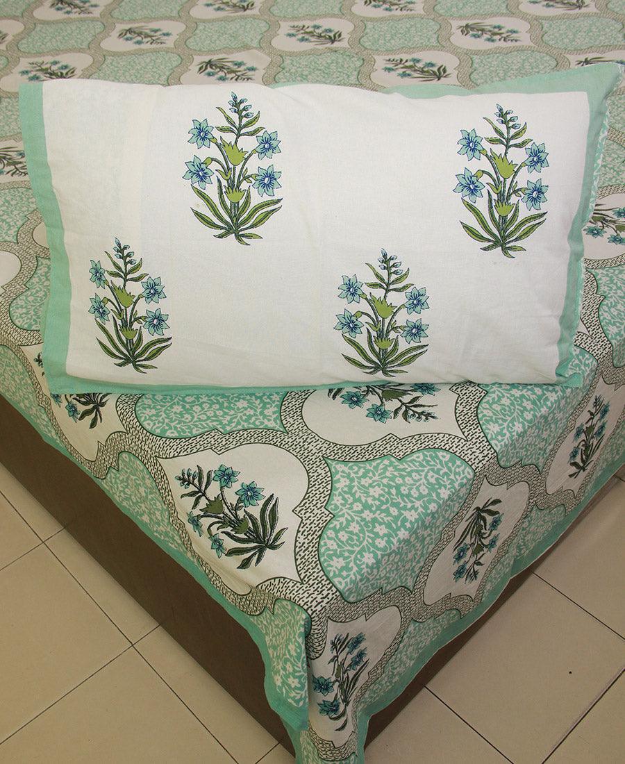 Green Orchid Bedsheet with 2 Pillow Cover Set - 220TC - Moriyo Decor