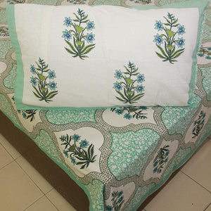 Green Orchid Bedsheet with 2 Pillow Cover Set - 220TC - Moriyo Decor