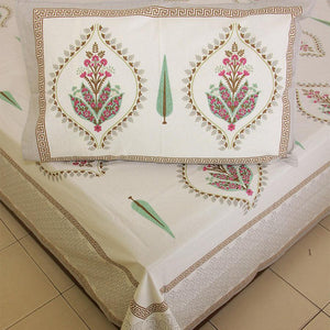 Pink Lily of Valleys Bedsheet with 2 Pillow Cover Set - 220TC - Moriyo Decor