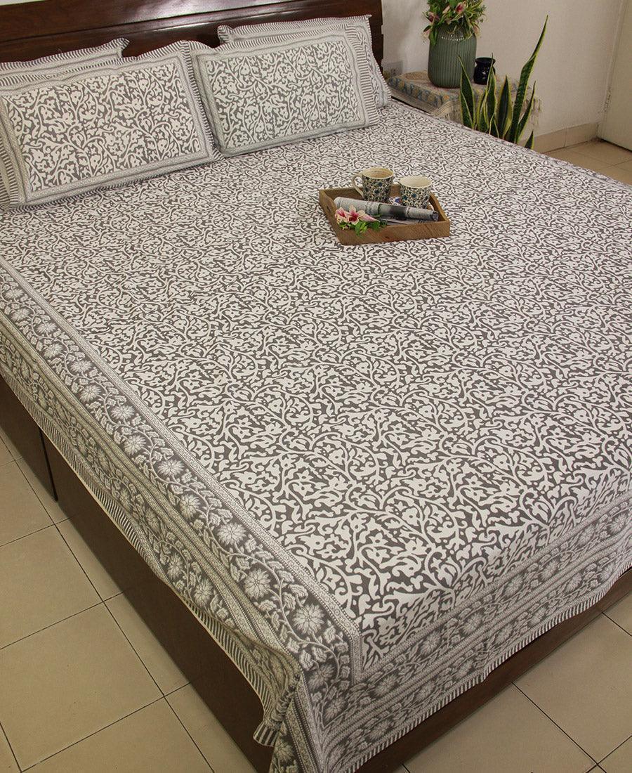 Gray Jaali Bedsheet with 2 Pillow Cover Set - 220TC - Moriyo Decor