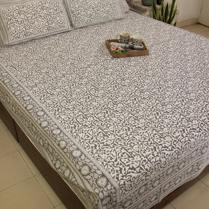 Gray Jaali Bedsheet with 2 Pillow Cover Set - 220TC - Moriyo Decor