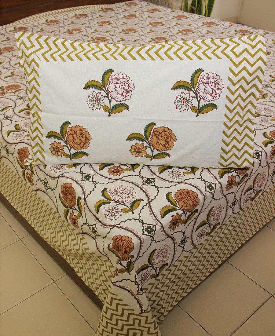 Yellow Chandramallika Bedsheet with 2 Pillow Cover Set - 220TC - Moriyo Decor