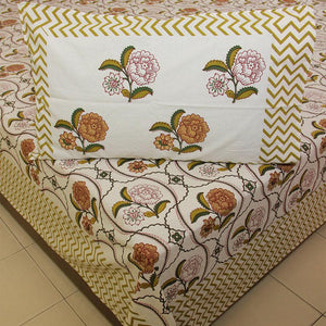 Yellow Chandramallika Bedsheet with 2 Pillow Cover Set - 220TC - Moriyo Decor