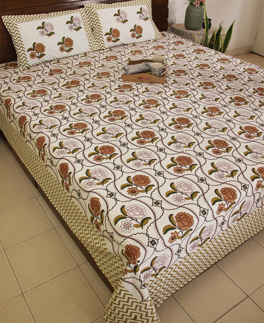 Yellow Chandramallika Bedsheet with 2 Pillow Cover Set - 220TC - Moriyo Decor