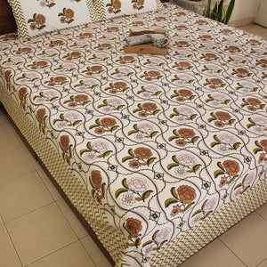 Yellow Chandramallika Bedsheet with 2 Pillow Cover Set - 220TC - Moriyo Decor